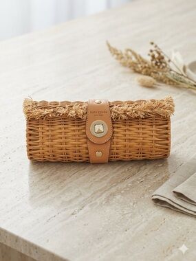 Special Edition Kate Spade Tan Woven Straw Roll Clutch